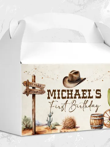 Editable Gable box Label First Rodeo Birthday party label; Wild West Cowboy Party; Our Little Cowboy is One Party Birthday ; fr12 $10.45