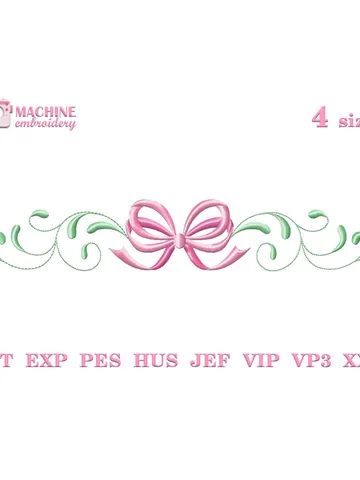 Bow embroidery design Machine embroidery pattern 4 size Scroll border embroidery, Pretty bow satin with flourish embroidery for girl #R41 $3.85