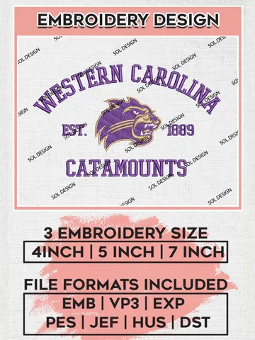 Western Carolina Catamounts Est 1889 Embroidery Designs, NCAA Western Carolina Catamounts Team Embroidery, NCAA Team Logo, 3 sizes, Machine embroidery Files, Digital Download $6.99