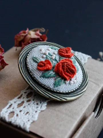 Orange rococo floral brooch Handmade Victorian cameo roses pin Custom colors available $49.00