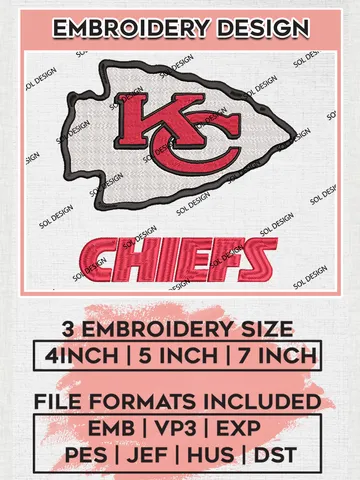 Kansas City Chiefs Football Embroidery files, Chiefs NFL Logo Embroidery files, NFL Teams, Football, Digital Download | EMB_SPORT_12 $6.99