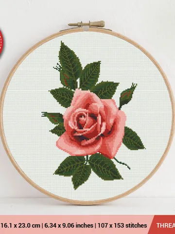 Pink Rose Cross stitch pattern | Embroidery Pattern | Instant Download | Embroidery Designs $5.94