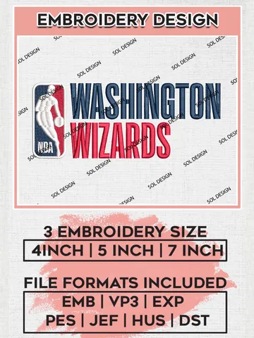 Washington Wizards Embroidery Design Files, NBA Embroidery Files, NBA Washington Wizards Machine Embroidery Design, Digital Download