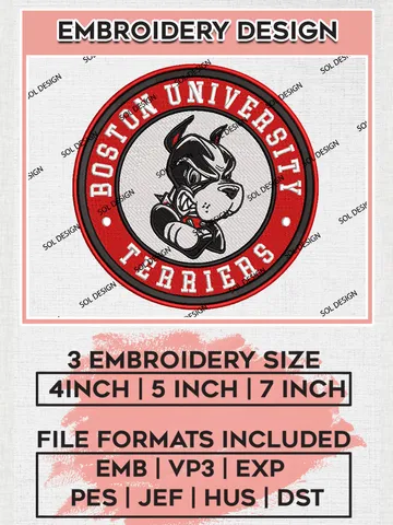 NCAA Boston University Terriers Round Logo Embroidery, NCAA Boston University Terriers Logo Embroidery files, NCAA Teams, Machine embroidery designs, Digital Download $6.99