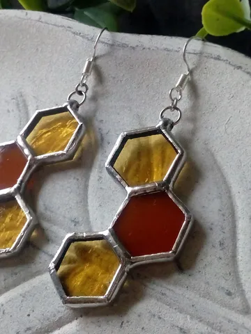 Honeycomb glass earrrings, stained glass honeycomb, bee art, honey bee jewelry, bee lover gift $39.00