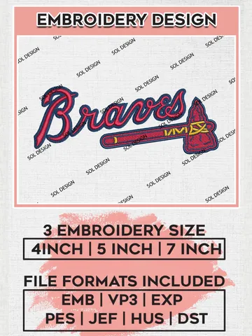 MLB Braves Axe Logo Embroidery Files, MLB Atlanta Braves Team Embroidery, MLB Teams, 3 sizes, MLB Machine embroidery designs, Digital Download $6.99