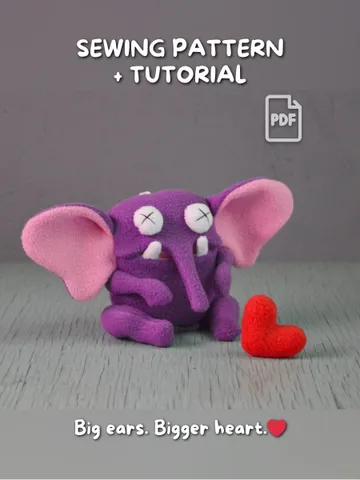 PDF Plush Toy Pattern – Fleece Elephant with Heart Softie $10.00