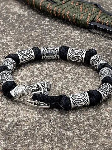 Handmade paracord and stainless steel bracelet with Viking runes $49.00