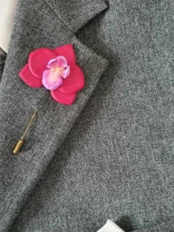 Burgundy orchid men's lapel pin Leather boutonniere for him 3rd anniversary gift, art.58 $45.00