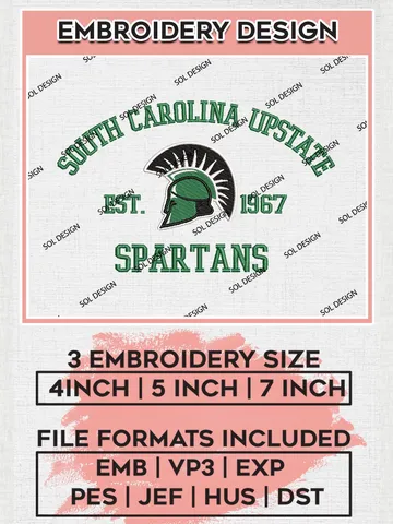 South Carolina Upstate Spartans Est 1967 Embroidery Designs, NCAA South Carolina Upstate Spartans Team Embroidery, NCAA Team Logo, 3 sizes, Machine embroidery Files, Digital Download $6.99
