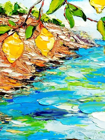 Italy Painting Lemon Original Art Impasto Oil Painting Coastal Painting Seascape Painting Sorrento Abstract Italy Painting by ArtProkopaloSv $180.00