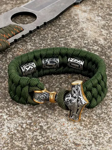 Paracord and stainless steel bracelet with Celtic runes and Thor's hammer $89.00