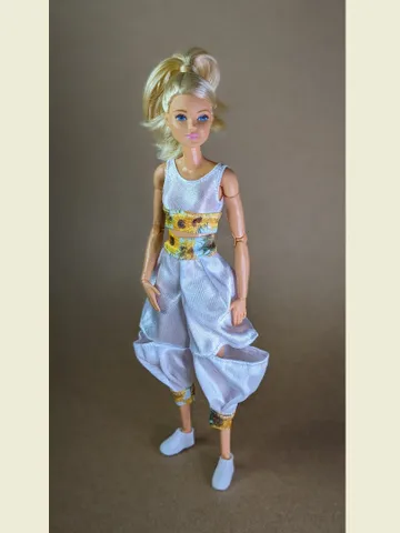 Handmade white & yellow floral print sports set for 1/6 scale fashion female dolls $21.00