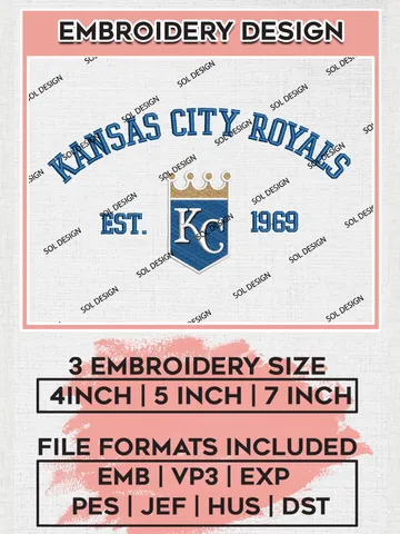 MLB Kansas City Royals Team Est Logo Embroidery Design, MLB Team Embroidery files, Kansas City Royals Baseball Team, Royals Team, Digital Download