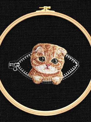 Kitten ginger in a zipper pocket Miniature realistic machine embroidery design Pet design kitten realistic pattern cat embroidery motif $8.08