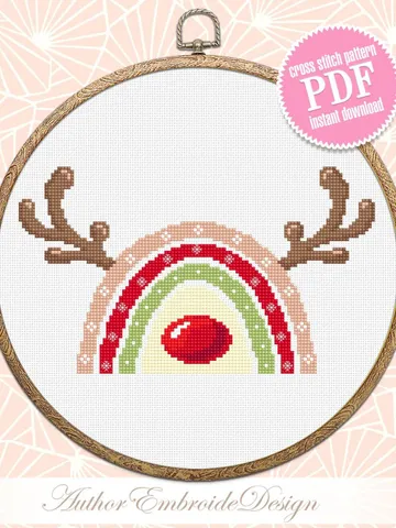Christmas rainbow reindeer cross stitch pattern PDF download Rainbow cross stitch chart, Christmas pattern digital PDF, Deer antlers #N134 $4.40