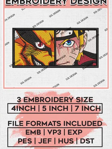 Naruto and fox embroidery design, Naruto embroidery, anime design, embroidery file, anime shirt, Digital download EMB_ANIME_102