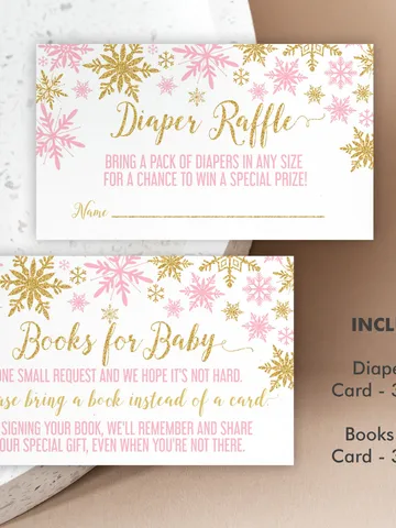 Diaper Raffle Ticket, Books for baby card, Snowflake Baby Shower, Winter Wonderland Baby Shower, Instant Download Editable $4.00
