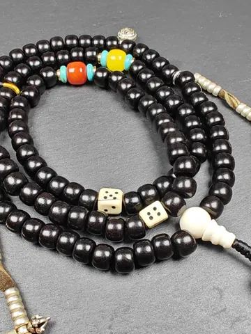 Authentic 10mm Coconut Necklace Mala : Old Tibetan Rosary 108 Prayer Beads - 43cm Stretched