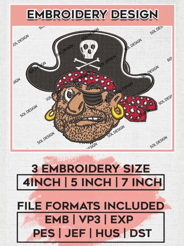 MLB Pittsburgh Pirates Head Logo Machine Embroidery Files, MLB Pittsburgh Pirates Team Embroidery, MLB Teams, 3 sizes, MLB Machine embroidery designs, Digital Download $6.99