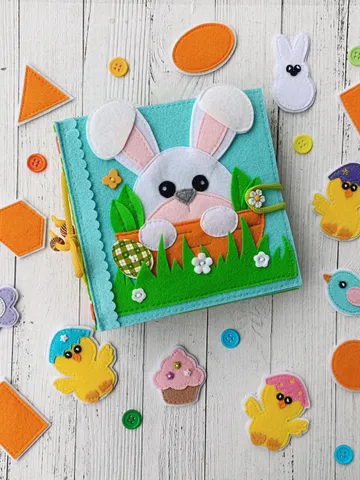 Easter Quiet book pattern PDF & Tutorial pages, Bunny Felt book pattern svg, Quiet book, Sensory toys, Pdf felt sewing pattern for toddler
