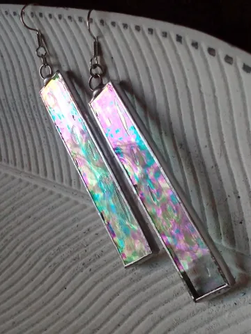 Iridescent stained glass, clear earrings, cute rectangle earrings, dichroic earrings, duochrome earrings $30.00