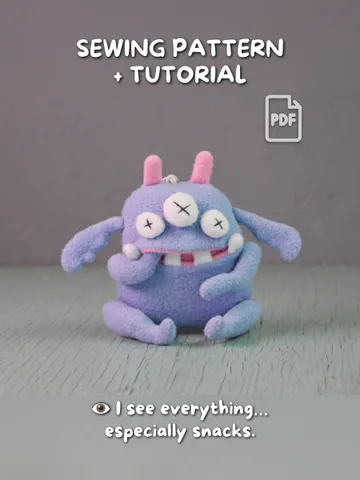 PDF Plush Toy Pattern – 3-Eyed Fleece Monster Softie DIY $9.50