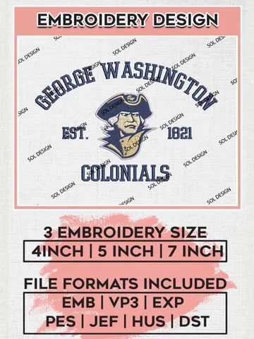George Washington Colonials Est 1821 Logo Embroidery Designs, NCAA George Washington Revolutionaries Team Embroidery, NCAA Team Logo, 3 sizes, Machine embroidery Files, Digital Download $6.99