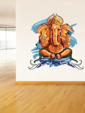 Ganesh Wall Decal – Hindu Elephant God Vinyl Sticker for Yoga Room, Spiritual Decor, Ganapati Wall Art, Removable Indian Wall Decal col157 $27.99