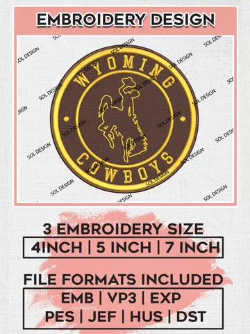 NCAA Wyoming Cowboys Round Logo Embroidery, NCAA Wyoming Logo Embroidery files, NCAA Teams, Machine embroidery designs, Digital Download $6.99