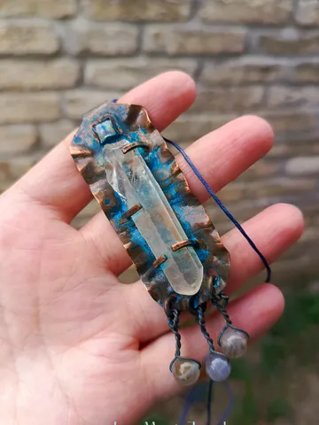 Tribal Copper Pendant with Quartz and Moonstone