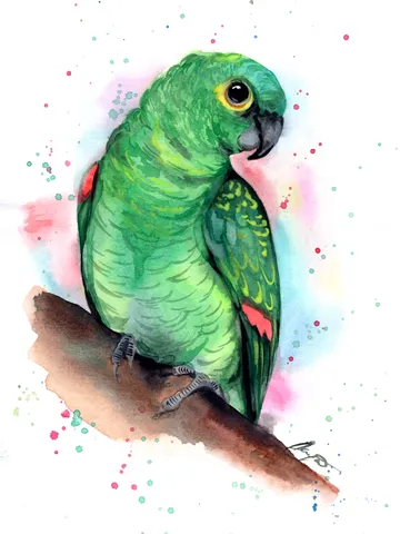 Green Parrot Bird Watercolour, bird painting, wall decor, birds lover gift, 8x11 in handmade art by Anne Gorywine $58.00
