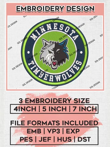 Minnesota Timberwolves NBA Basketball Team Logo Embroidery Design, NBA Minnesota Timberwolves Logo Embroidery Files, Basketball Team Machine Embroidery, Machine Embroidery Design