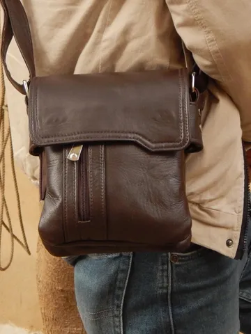 Leather Shoulder Bag, Handmade Crossbody Bag, Everyday Durable Bag, Zippered shoulder bag, Mens purse with a flap, Unique Gift for Him $45.00