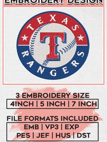 MLB Texas Rangers Team Round Logo Embroidery Design, MLB Texas Rangers Embroidery files, Baseball Team, Texas Rangers Design, Digital Download $6.99