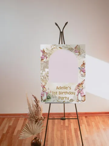 Editable Photoframe Photoprop Board template for 1st Baby Birthday party in Peter Rabbit style instant download and unlimited access pr777 $11.62