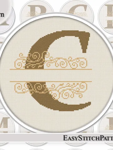 Monogram cross stitch pattern. DIY. Letter C cross stitch pattern. Name cross stitch pattern.