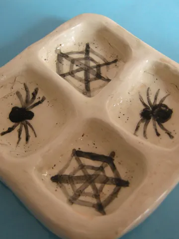 Ceramic palette with web and spiders. Art and painting accessories. Black and white ceramic palette. Halloween theme $25.00