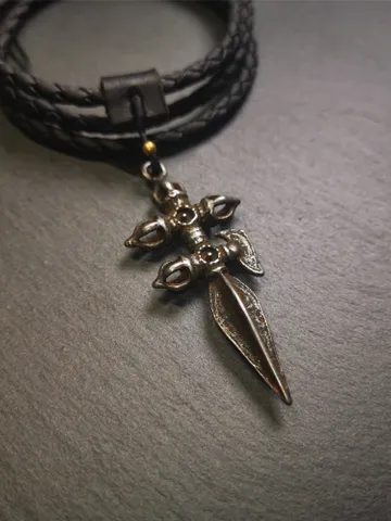 Gandhanra Vintage Cross Vajra Phurba Amulet,Kila(Dorje Phurba) Pendant,Tibetan Budhist Ritual Implement,made of Thokcha,40 Years Old $49.99
