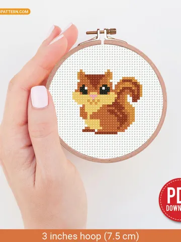 Chipmunk cross stitch pattern PDF, contemporary Nature, Tiny Chipmunk, beginner counted, modern chart, DIY, Small embroidery, instant PDF $4.29