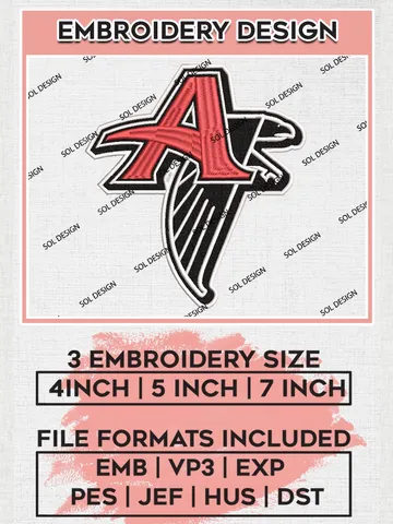 NFL Atlanta Falcons Logo Embroidery Design Files, NFL Falcons, NFL Embroidery Designs, NFL TAtlanta Falcons Machine Embroidery Design, Digital Download