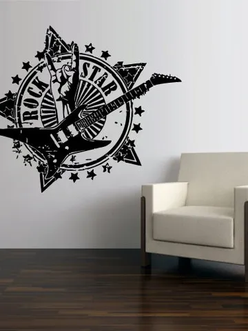 Rock Star Wall Decal – Electric Guitar Vinyl Sticker, Music Fan Art Decor for Teen Room, Band Studio, Musician Gift or Concert Venue z2992 $23.99