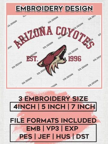 NHL Arizona Coyotes Est 1996 Embroidery Files, NHL Arizona Coyotes Embroidery Designs, NHL Embroidery Designs, NHL Machine Embroidery Designs, Digital Download