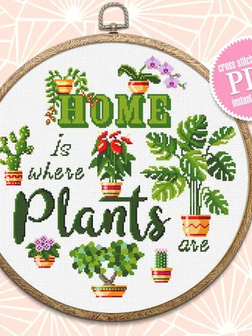 House Plants cross stitch pattern PDF Home is where plants, Plant lady, Funny quote cross stitch, Monstera leaves, Plant lover gift #P24 $4.50