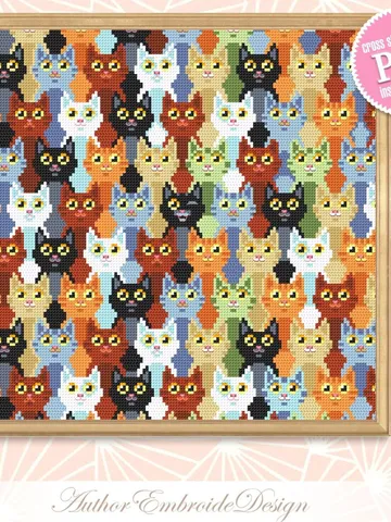 Cute cats cross stitch pattern PDF download Cat sampler cross stitch chart, Cat embroidery PDF, Funny kitten design, Cat lover gift #K16 $4.70