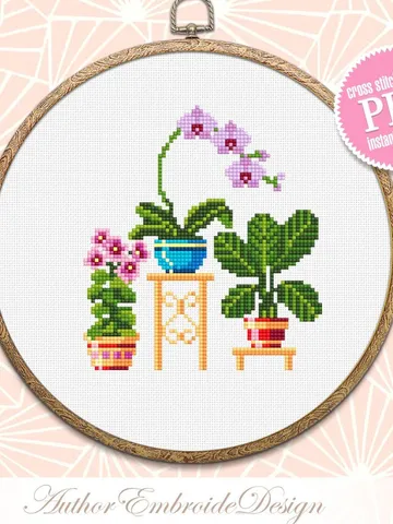 Potted house plants cross stitch pattern PDF download Floral cross stitch chart, Small cross stitch sampler, Orchid, Plant lover gift #P5 $3.40