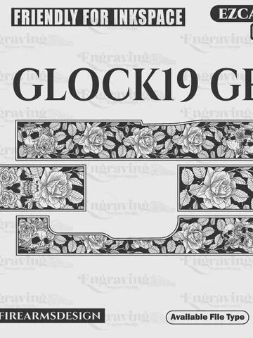 Glock19 Gen4 Rose Scroll With Skull,lasercut,laserengraving,fiberlaser,svg,svgdesign,rosescroll,engravingfiles,laserpattern,engravingdesign $59.99