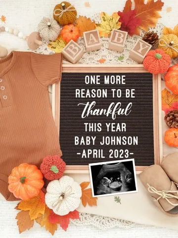 Thanksgiving Pregnancy Announcement Digital for Social Media, Fall Baby Announcement, Autumn Baby Announcement Editable Digital Template $7.00