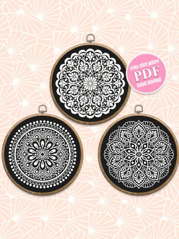 Flower mandala set cross stitch pattern download pdf Floral cross stitch chart Modern beginner stitch Floral mandala digital Home decor #S63 $12.35