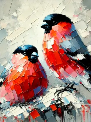 Bullfinches Painting On Canvas Birds Original Art Gifts Animal Artwork Bullfinch Impasto Oil Wall Art Personalized Gifts by ArtProkopaloSv $180.00